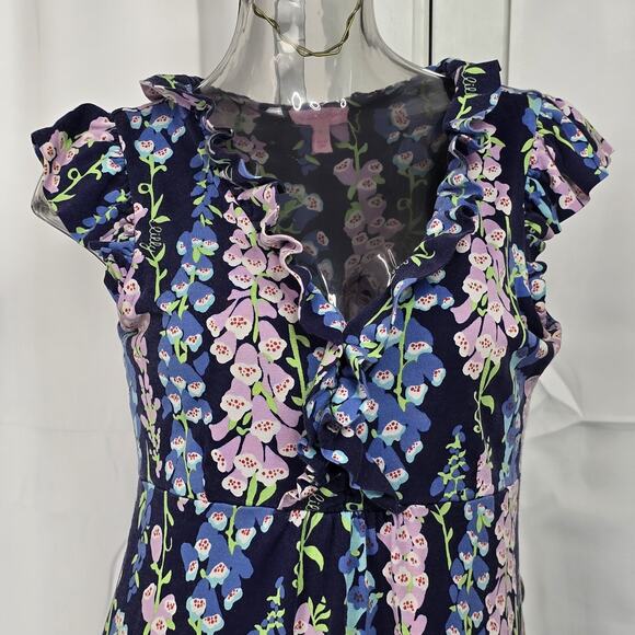 Lilly Pulitzer Clare Dress Bright Navy Fox Wisteria Silk Cotton Blend Size S - Picture 2 of 7
